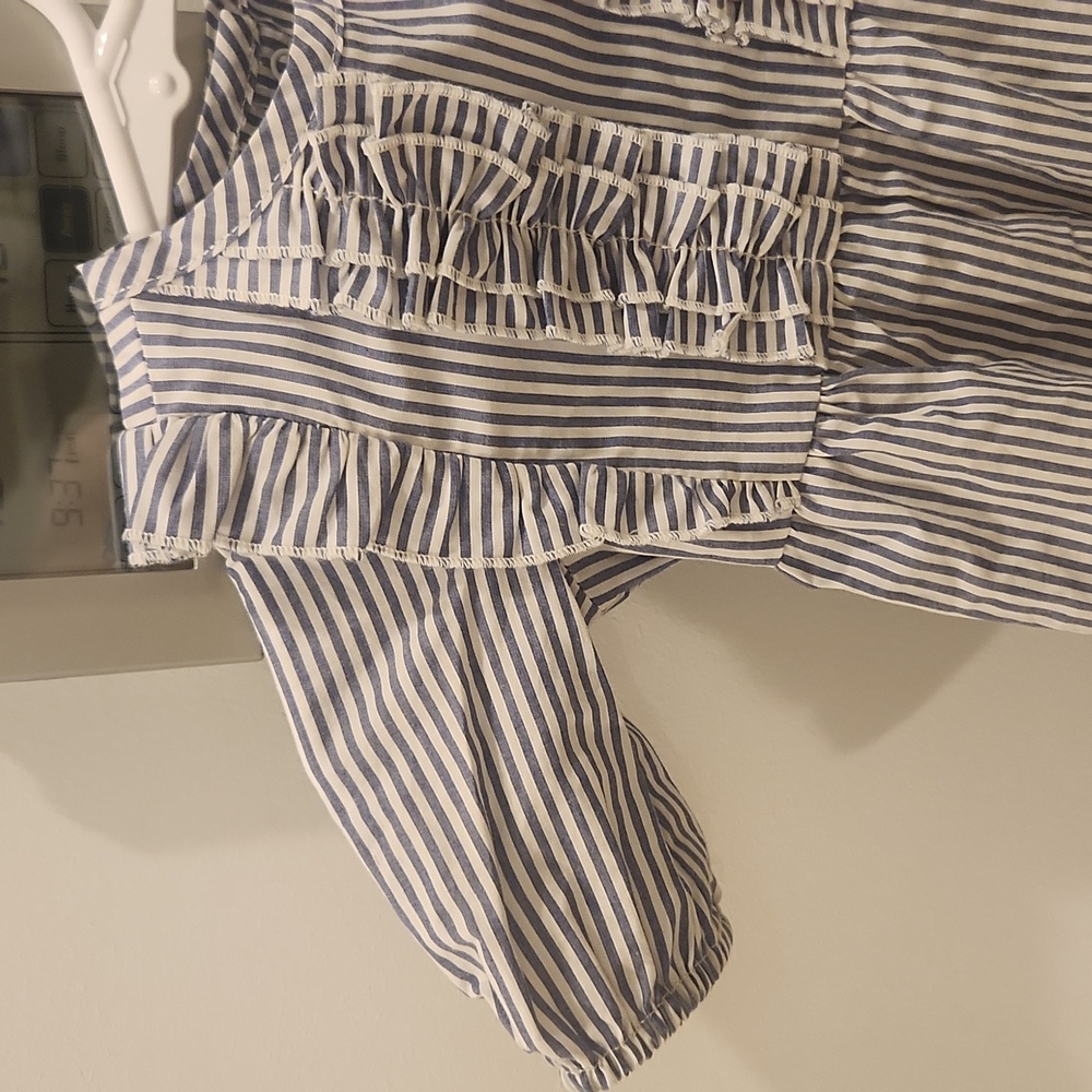 Janie and Jack Blue and White Striped Romper - Picture 2 of 5